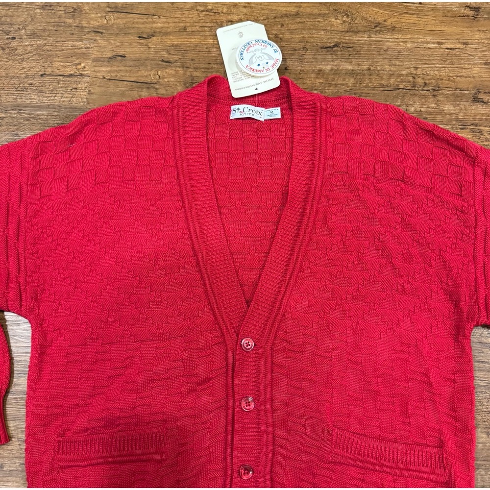Vintage St Croix Knits Red Textured Casual Cotton Cardigan Sweater Men's Medium